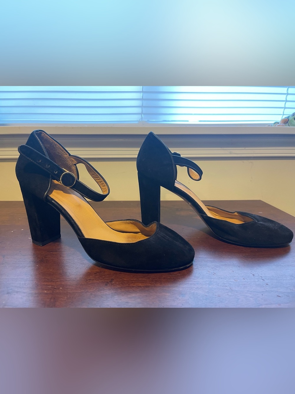 Sezane Black Suede Ankle-Strap Block Heels